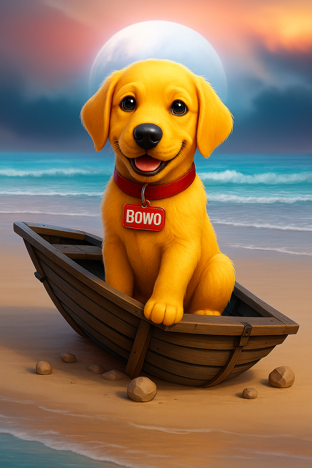 Bowo op het strand